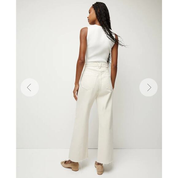 Veronica beard Ecru TAYLOR CROPPED WIDE-LEG high rise JEAN size 32/ US 14 - Picture 3 of 15